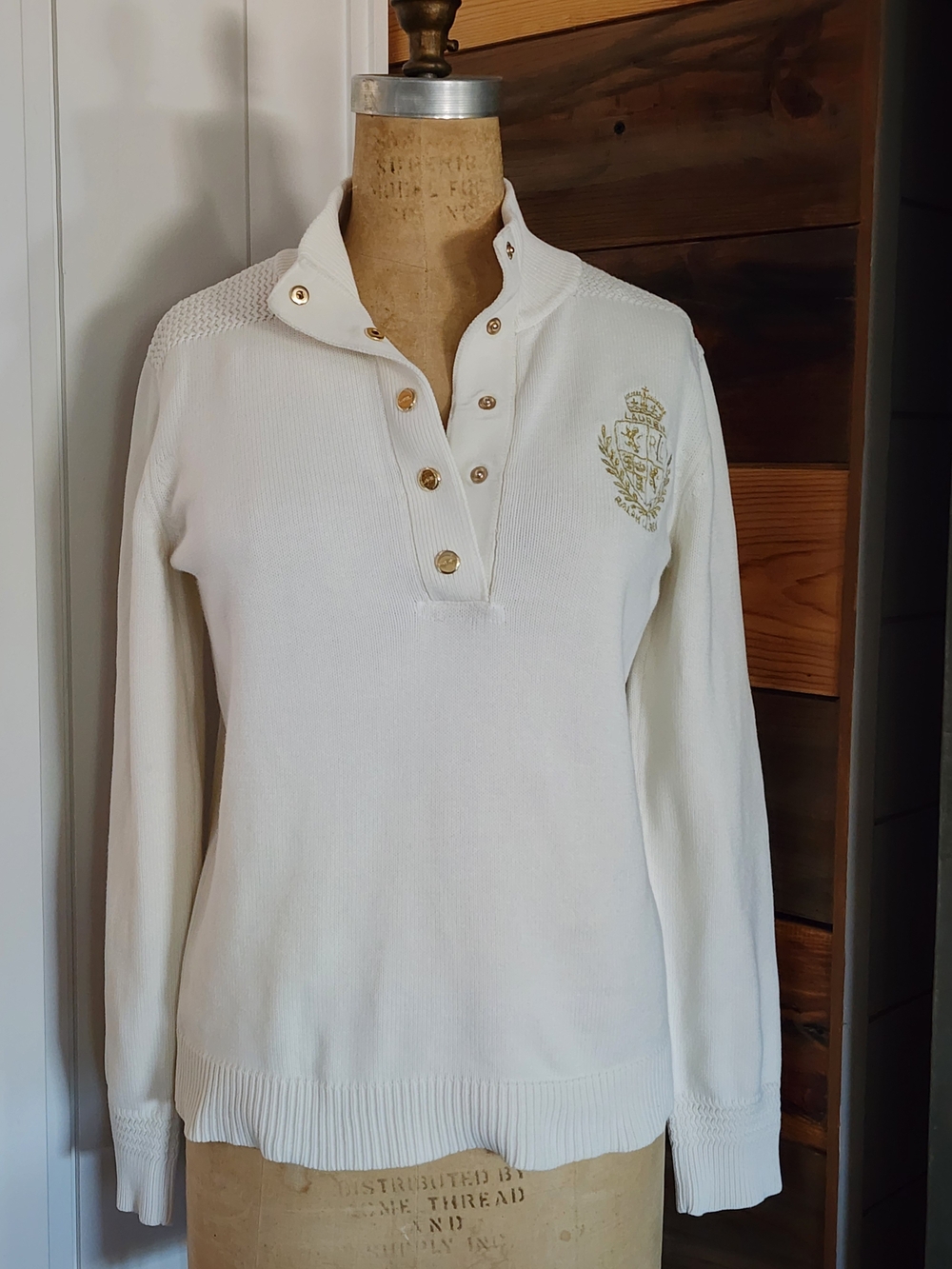 Vintage Ralph Lauren Snap-Front Crest Cotton Sweater.